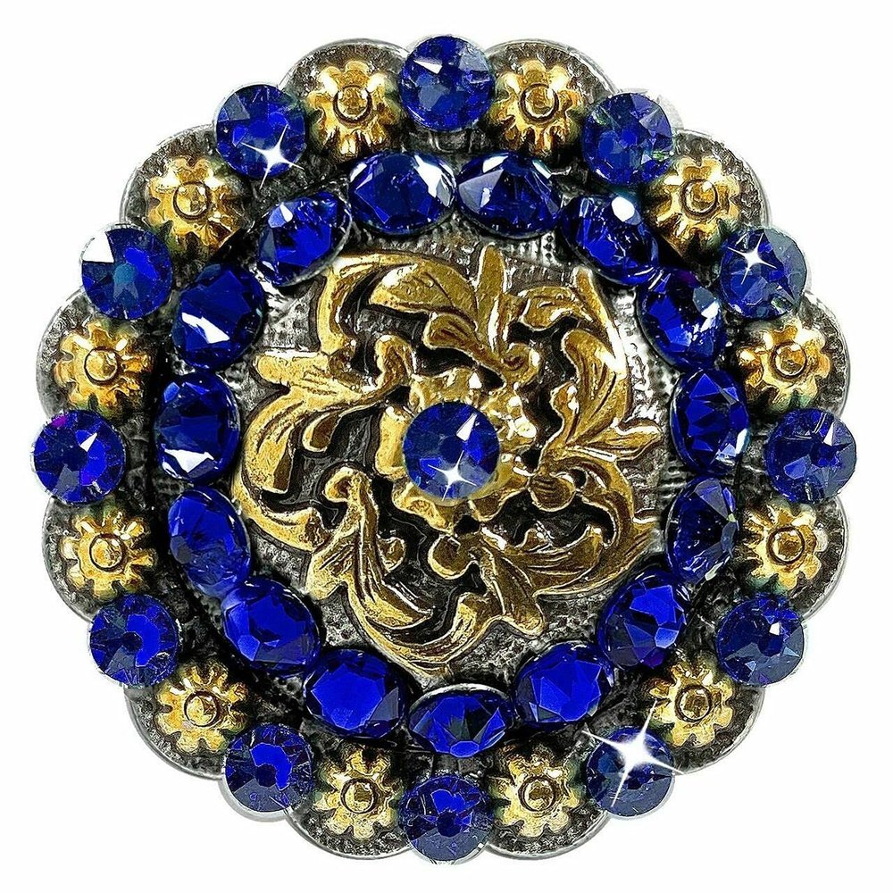 BS9188 Coloma Antique Gold Berry Rhinestone Crystal Concho (BS9188-1-ASAG, Capri Blue-1")