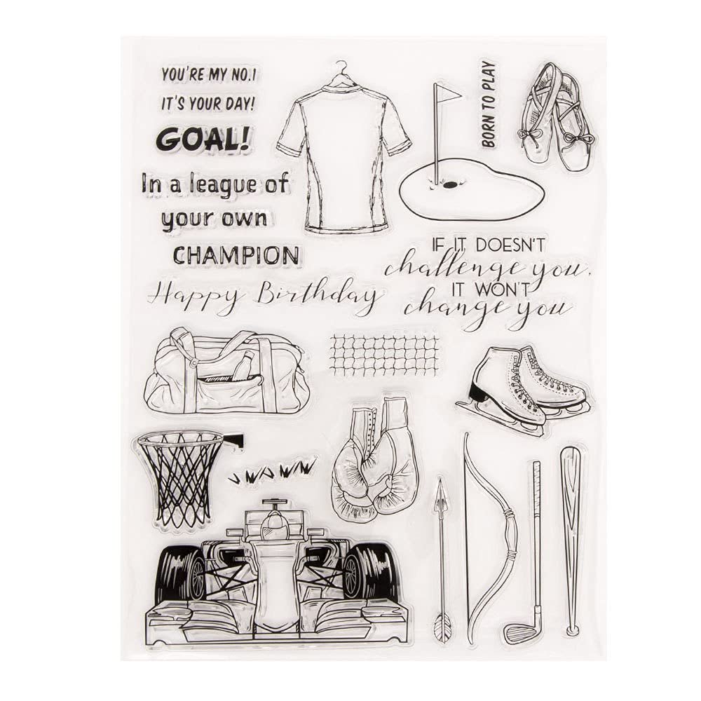 Arbuya Sports Baseball Skating Racing Car Champion Archery Rubber Stamps Clear Stamps for Card Making Decoration and DIY Scrapbooking Rubber Stamps for Crafts
