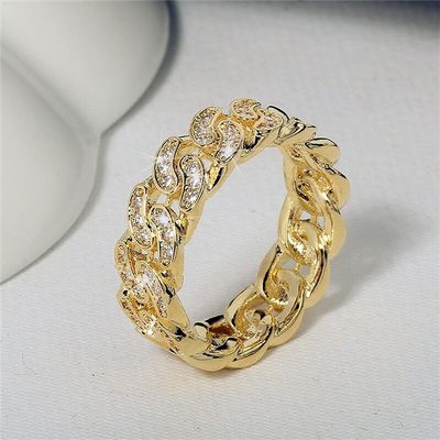 Womens 925 Sterling Silver Chain Ring Shiny AAA Cubic Zirconia Wedding Bands Fashion Yellow Gold Eternity Engagement Princess Ring 18K Rose Gold Simulated Diamond Ring for Women HM217 (Yellow, 7)