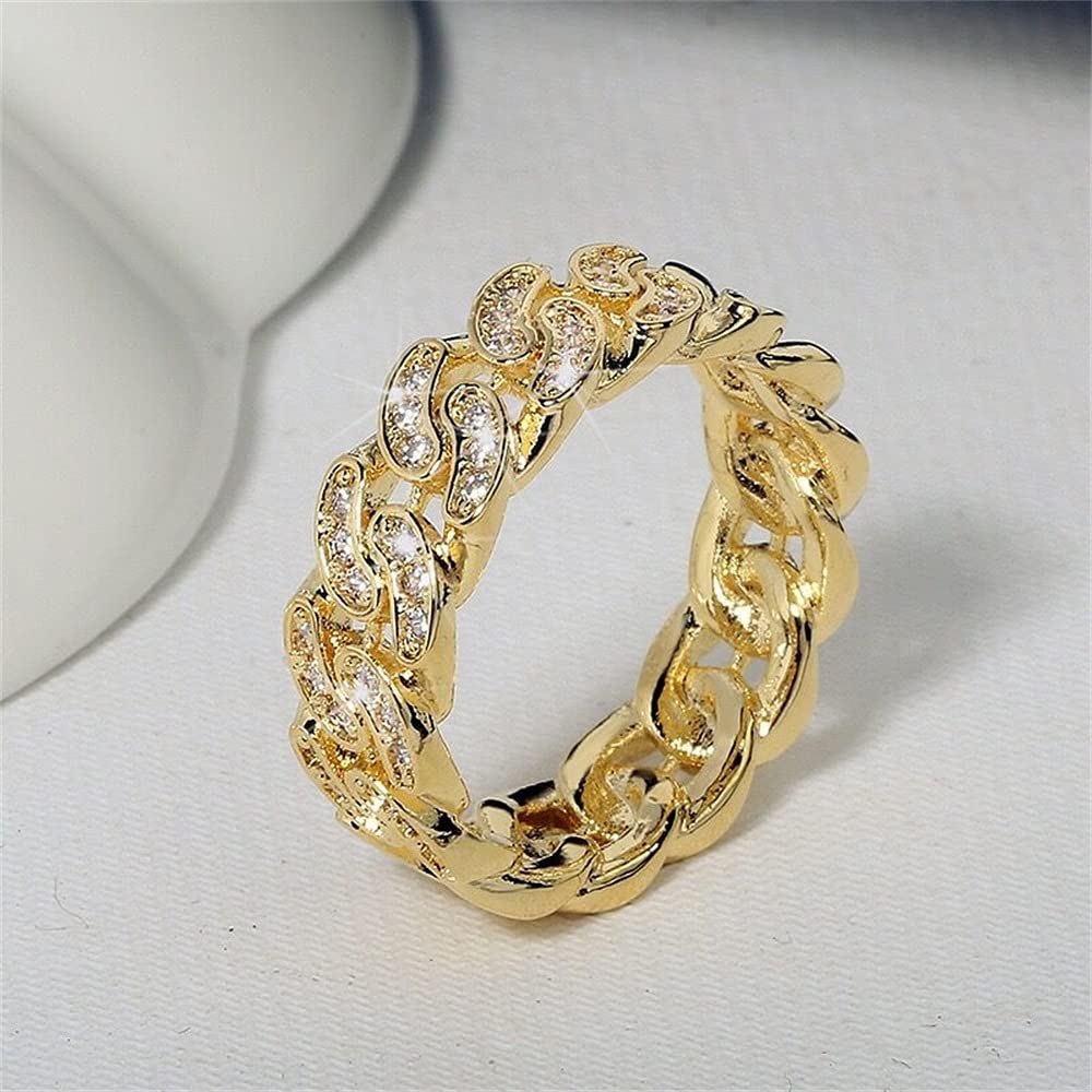 Womens 925 Sterling Silver Chain Ring Shiny AAA Cubic Zirconia Wedding Bands Fashion Yellow Gold Eternity Engagement Princess Ring 18K Rose Gold Simulated Diamond Ring for Women HM217 (Yellow, 7)