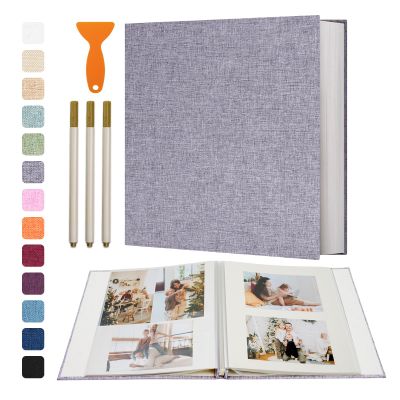 Vienrose Photo Album Self Adhesive 4x6 5x7 3x5 8x10 Scrapbook Album DIY Scrap Book with Metallic Pen 120 Pages Grey