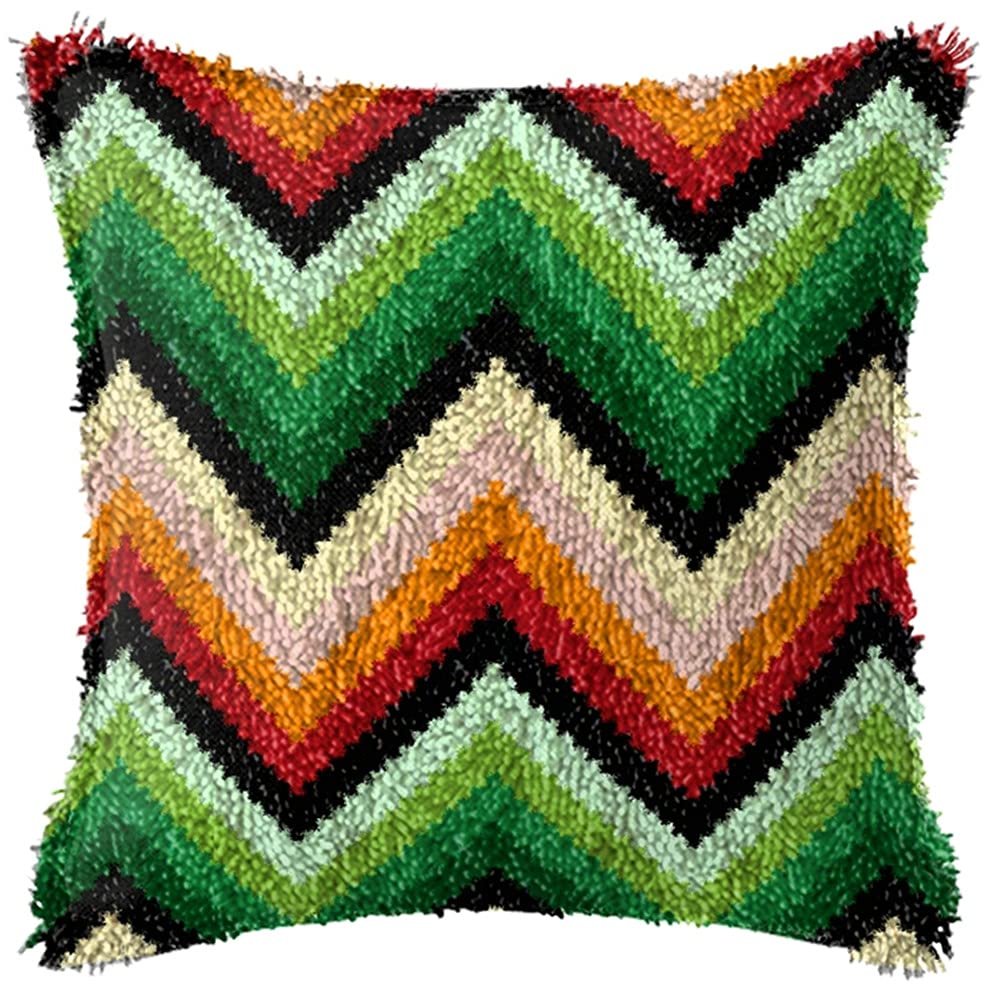 DL-YTG DIY Latch Hook Kits Throw Pillow Wave Cover Rug Pattern Color Printed Canvas16X16 inch, Crochet Needlework Crafts for Kids and Adults