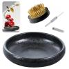 Japanese Ikebana Vase Kit, Flower Shallow Container Ceramics Ikebana Vase with 1.57inch Flower Frog and Floral Frog Floristry Kenzan Needle Straightening Tool (Frosted Bowl A with Spots) view 1