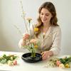 Japanese Ikebana Vase Kit, Flower Shallow Container Ceramics Ikebana Vase with 1.57inch Flower Frog and Floral Frog Floristry Kenzan Needle Straightening Tool (Frosted Bowl A with Spots) view 4