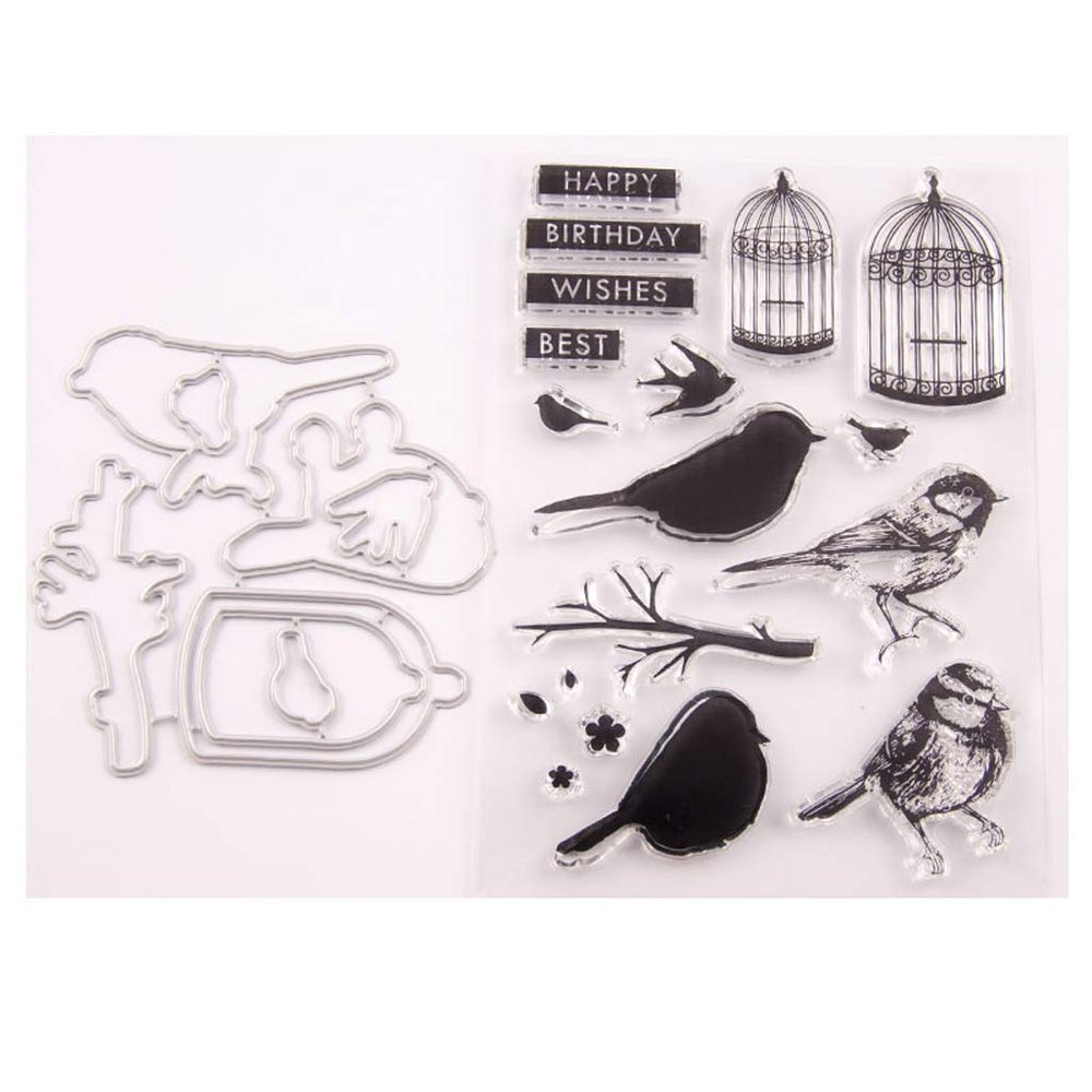 Bird Cage Seal Clear Stamps and Dies Set for DIY Card Making, Clear Rubber Stamps and Dies for Card Sets for Crafting, DIY Scrapbooking Card Making Tools