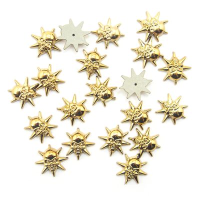 HAND Deep Gold Tone Star Skull Embellishments with Pin Fix - 20 mm Diameter - Set of 20
