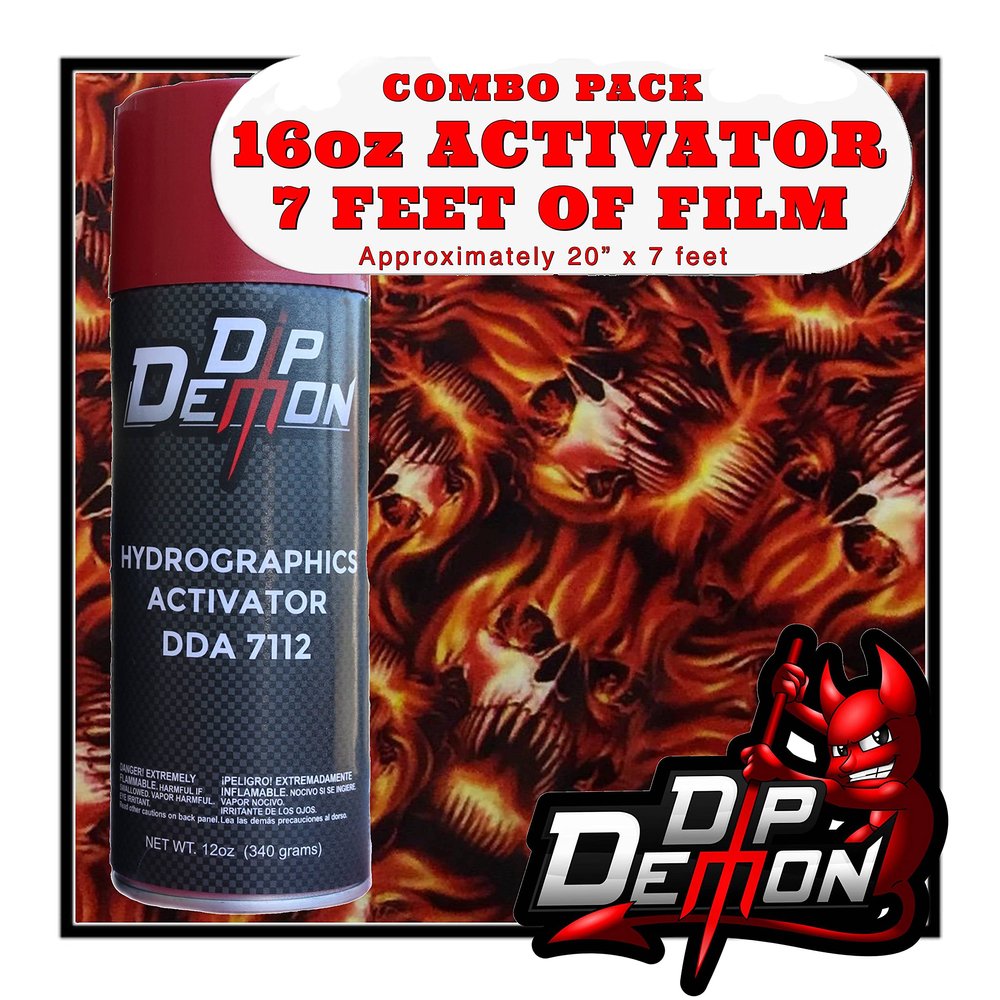 Hydrographic Film Activator Combo Kit Hippie Skulls Flames Hydro Dipping 16oz Dip Demon