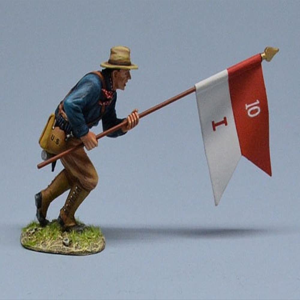 Team Miniatures Spanish American War 1898 SPA6001 Rough Rider advancing with 10th Cavalry guidon 1:30 Scale Pewter