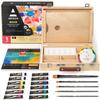 Arteza Gouache Paint Kit, 21 Pieces Art Set, 12 Gouache Art Paint Tubes, 5 Acrylic Brushes, Paper Pad, Plastic Palette, and Wooden Storage Case, Art Supplies for Professional Artists and Hobbyists view 1