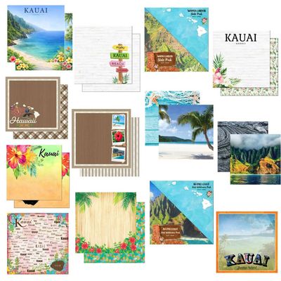 Custom Bundle - 13 Kauai Hawaii Travel Vacation Themed 12" x 12" Scrapbook Papers - Various Brands