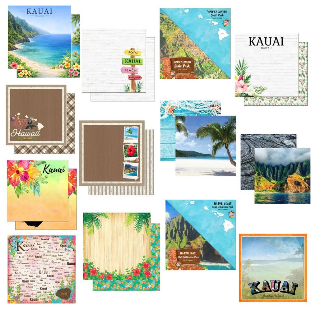Custom Bundle - 13 Kauai Hawaii Travel Vacation Themed 12" x 12" Scrapbook Papers - Various Brands