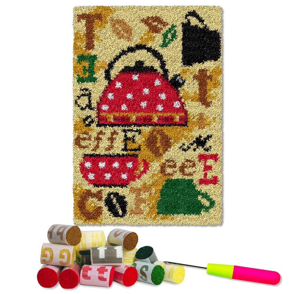 DL-YTG Latch Hook Kits Rug Coffee Crochet Yarn Cushion Colour Pre-Printed Canvas Cover Rug Needlework DIY Hook and Latch Kit Christmas Home Decoration 52x38cm/20 X15inch