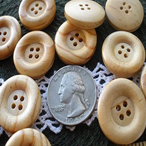 18 Buttons mKET Gorgeous 23MM Blond Wood Buttons Solid Wooden Wax Finish 4 Hole Rounded Rim Front 2mm Holes Embellish Knit Crochet