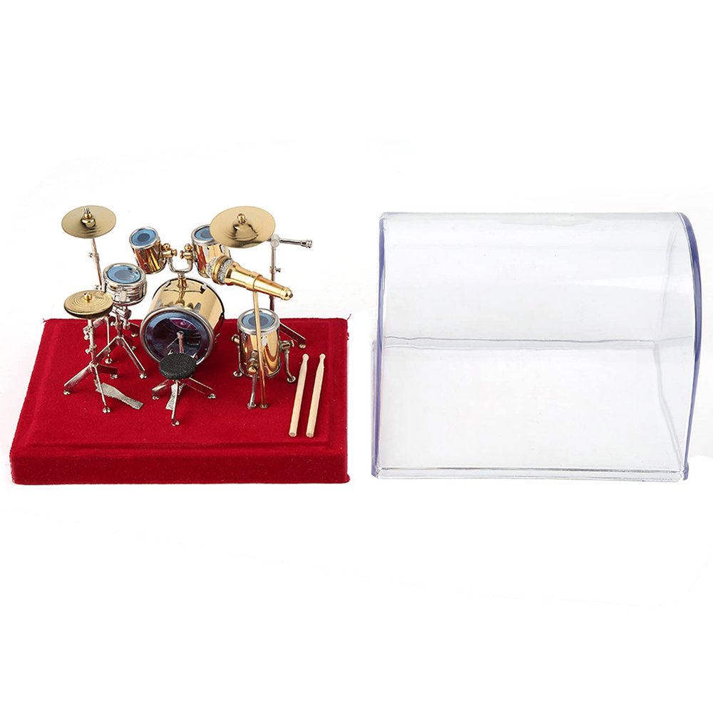 Miniature Drum Set Model, Desktop Finger Drum Set Miniature Musical Instrument Set Figurine for Home Office Desk Decoration, Display with Storage Box (5.4 Inch)