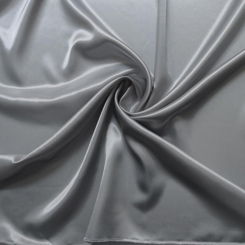 100cm*148cm White Black Plain Satin Material for Clothing Package Lining Gift DIY Scarf Silky Charmeuse Fabric (#124 Bright Silver, 10 Meter)