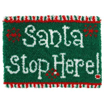 DIY Latch Hook Kits Santa Stop Here Throw Carpet Embroidery Cover Rug Pattern Color Printed Canvas 34x24in, Crochet Needlework Crafts for Kids and Adults