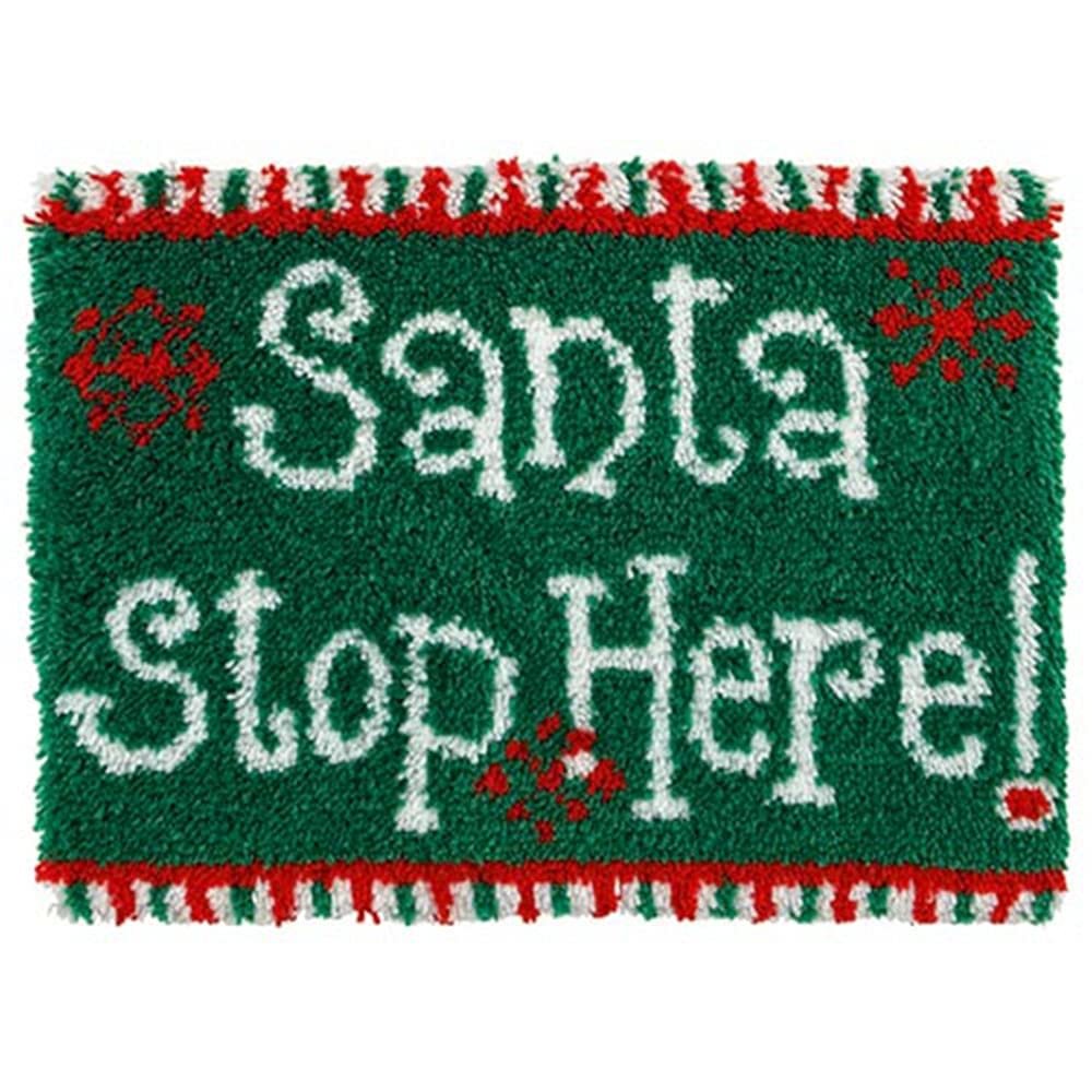 DIY Latch Hook Kits Santa Stop Here Throw Carpet Embroidery Cover Rug Pattern Color Printed Canvas 34x24in, Crochet Needlework Crafts for Kids and Adults