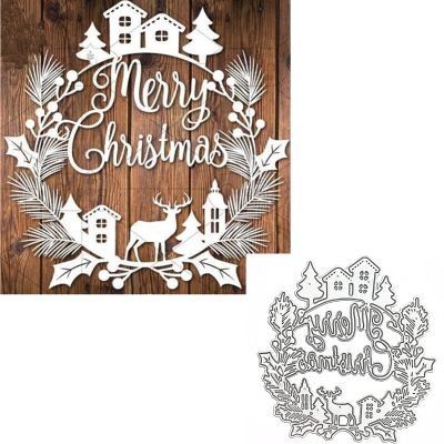 Christmas Leaves Wreath Metal Die Cuts,Merry Christmas Ornaments Deer House Tree Cutting Dies Cut Stencils for DIY Scrapbooking Photo Decorative Embossing Paper Dies for Scrapbooking Card Making
