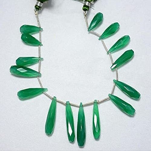 Beads Gemstone Green Onyx Faceted Long Drop Shape Beads, Onyx Cut Drop Beads, Gemstone for Jewelry, 7x16mm - 7x26mm 3 Inches Strand Code-HIGH-31126