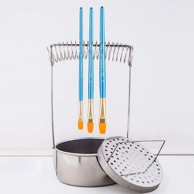 Zerodis Brush Washer, Painting Brush Cleaner Uncovered Stainless Steel Oil Painting Pen Straight Washing Holder Portable Leak Proof Stable Screen Removable Wash for