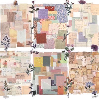 GNILLKO 445 PCS Vintage Scrapbook Paper Journaling Scrapbooking Supplies Kit Aesthetic Decorative Craft Paper with 40 Sheet Flowers Stickers for Planner, Bullet Journaling, Junk Journal, Retro Crafts