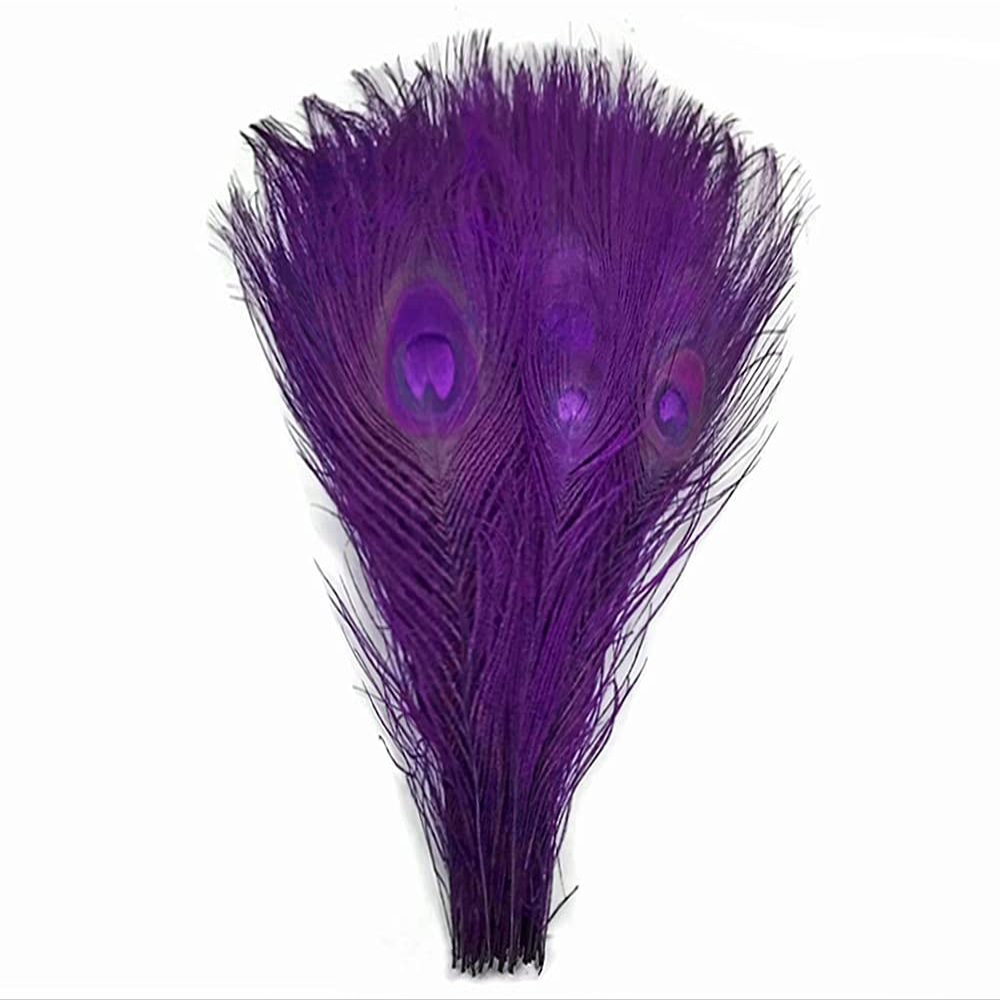 100 Pieces Purple Bleached & Dyed Peacock Tail Eye Wholesale Feathers (Bulk) 10-12 Long Halloween Craft Supply | Moonlight Feather