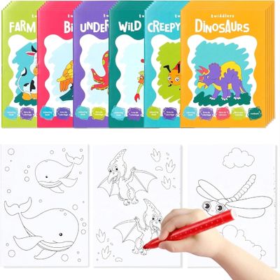 THE TWIDDLERS - 24 Pack 6 Themes Bulk Mini Coloring Books for Kids Ages 3+, Includes Farm & Wild Animals, Birds, Sea, Crawlies - Dinosaur Coloring Book Party Favor, Classroom Activity Books
