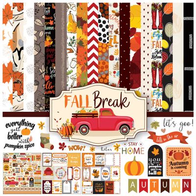 Inkdotpot Autums Fall Break Collection Double-Sided Scrapbook Paper Kit Cardstock 12"x12" Card Making Paper Pack with Sticker Sheet - 16 Pages - Orange & Black