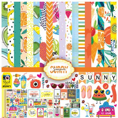 Inkdotpot Summer Fruit Theme Collection Double-Sided Scrapbook Paper Kit Cardstock 12"x12" Card Making Paper Pack with Sticker Sheet - 16 Pages - Multicolor