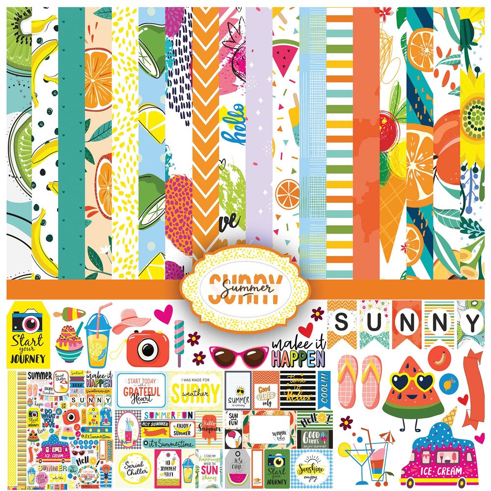 Inkdotpot Summer Fruit Theme Collection Double-Sided Scrapbook Paper Kit Cardstock 12"x12" Card Making Paper Pack with Sticker Sheet - 16 Pages - Multicolor