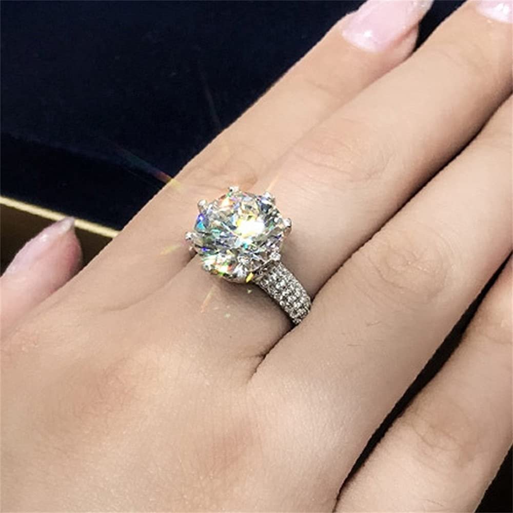 925 Sterling Silver Shiny Full Diamond Ring 18K Gold Round Cut 3ct Cubic Zirconia Promise Cocktail Rings CZ Diamond Multi Row Ring Eternity Engagement Wedding Band Ring for Women W.56 (US Code 6)