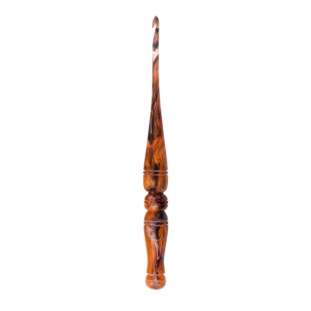 Ommi Ergonomic Handle Crochet Hooks | Handcrafted 7 Orange & Black Swirl Crochet Hook | Knitting Needle, Craft Yarn Weave | Best Gift! (Orange & Black, 7 mm)