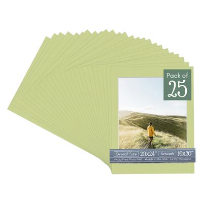 CountryArtHouse Pistachio Acid Free 20x24 Picture Frame Mats with White Core Bevel Cut for 16x20 Pictures - Fits 20x24 Frame - Pack of 25 Mats - with Bags & Backings