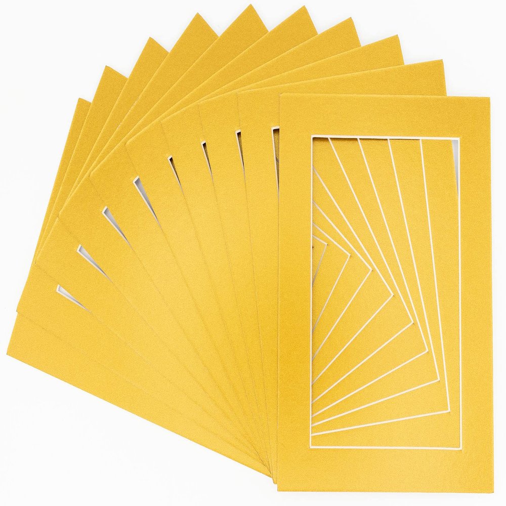 Metallic Gold Acid Free 12x16 Picture Frame Mats with White Core Bevel Cut for 8x12 Pictures - Fits 12x16 Frame - Pack of 100 Mats