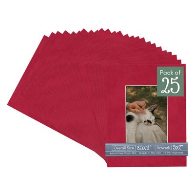 CountryArtHouse Blaze Suede Acid Free 8.5x11 Picture Frame Mats with White Core Bevel Cut for 5x7 Pictures - Fits 8.5x11 Frame - Pack of 25 Mats