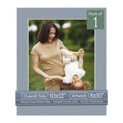 CountryArtHouse Mid Grey Acid Free 10x12 Picture Frame Mats with White Core Bevel Cut for 8x10 Pictures - Fits 10x12 Frame - One Mat