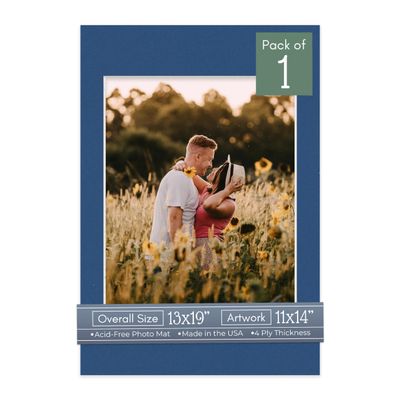 CountryArtHouse Bottle Blue Acid Free 13x19 Picture Frame Mats with White Core Bevel Cut for 11x14 Pictures - Fits 13x19 Frame - One Mat