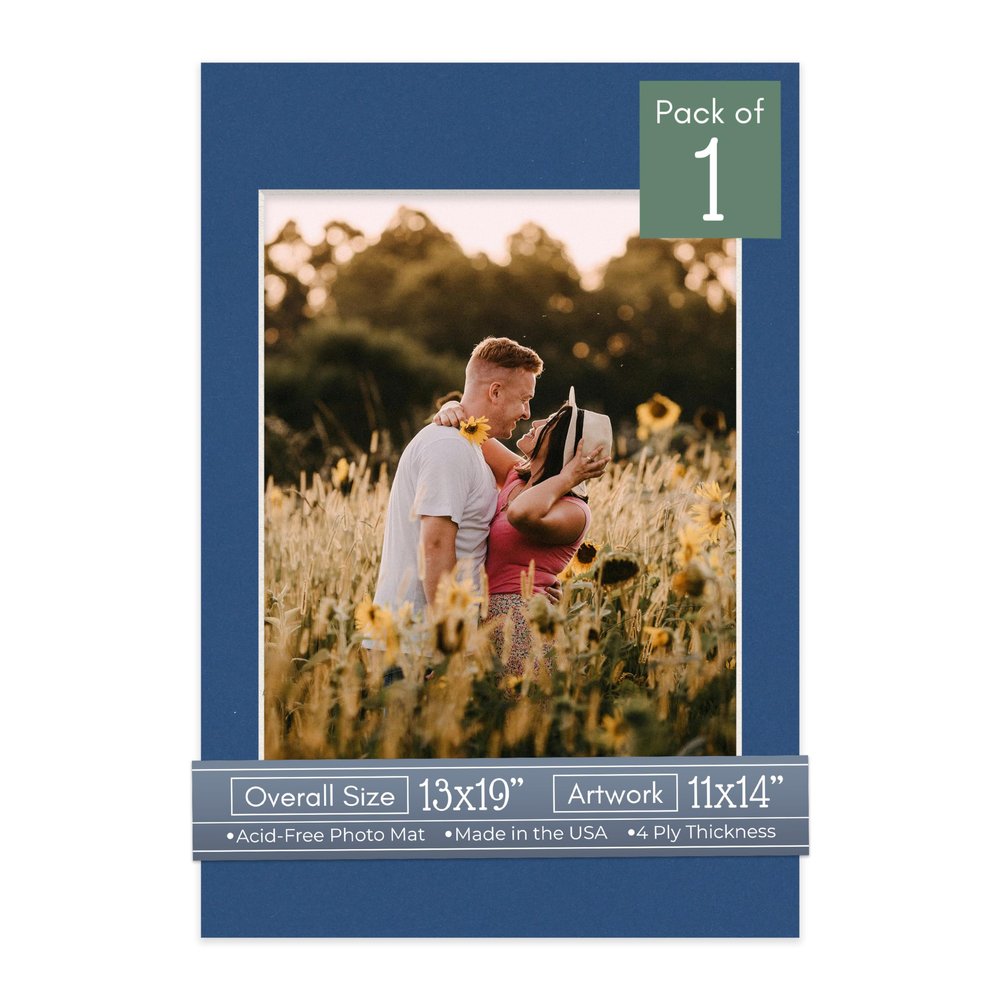 CountryArtHouse Bottle Blue Acid Free 13x19 Picture Frame Mats with White Core Bevel Cut for 11x14 Pictures - Fits 13x19 Frame - One Mat