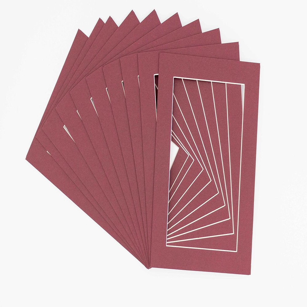 Maroon Acid Free 11x14 Picture Frame Mats with White Core Bevel Cut for 8x12 Pictures - Fits 11x14 Frame - Pack of 100 Mats - with Bags & Backings