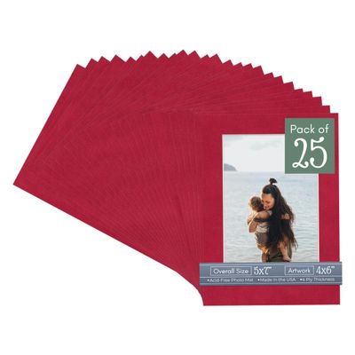 Blaze Suede Acid Free 5x7 Picture Frame Mats with White Core Bevel Cut for 4x6 Pictures - Fits 5x7 Frame - Pack of 25 Mats