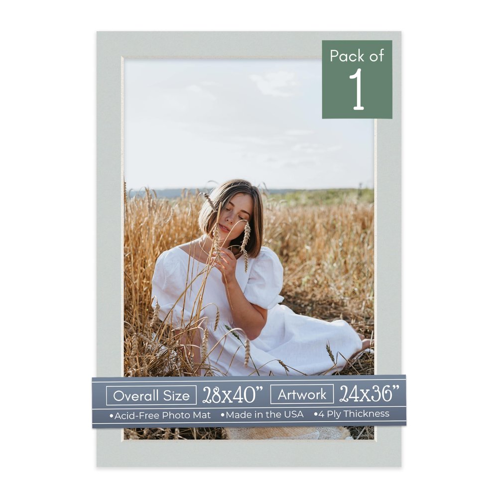 CountryArtHouse Grey Acid Free 28x40 Picture Frame Mats with White Core Bevel Cut for 24x36 Pictures - Fits 28x40 Frame - One Mat