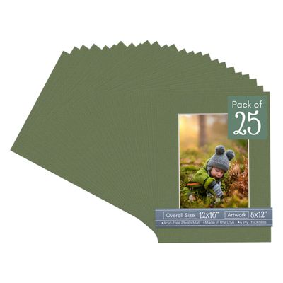CountryArtHouse Dill Acid Free 12x16 Picture Frame Mats with White Core Bevel Cut for 8x12 Pictures - Fits 12x16 Frame - Pack of 25 Mats - with Bags & Backings