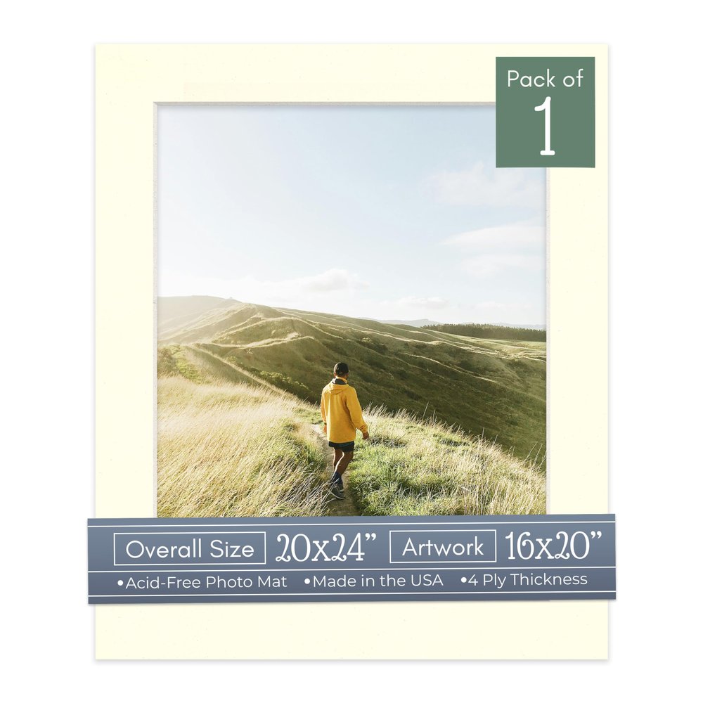 CountryArtHouse Textured Cream Acid Free 20x24 Picture Frame Mats with White Core Bevel Cut for 16x20 Pictures - Fits 20x24 Frame - One Mat - with Bag & Backing