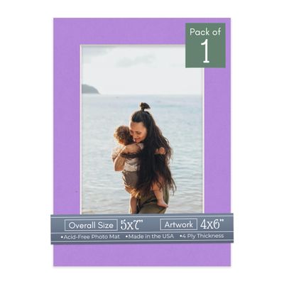 CountryArtHouse Light Purple Acid Free 5x7 Picture Frame Mats with White Core Bevel Cut for 4x6 Pictures - Fits 5x7 Frame - One Mat