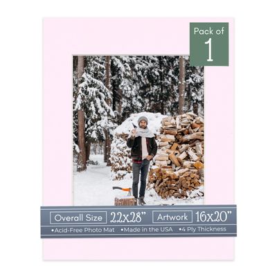 CountryArtHouse Soft Pink Acid Free 22x28 Picture Frame Mats with White Core Bevel Cut for 16x20 Pictures - Fits 22x28 Frame - One Mat