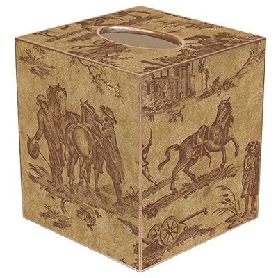 Brown Horse Toile Paper Mache Tissue Box Cover