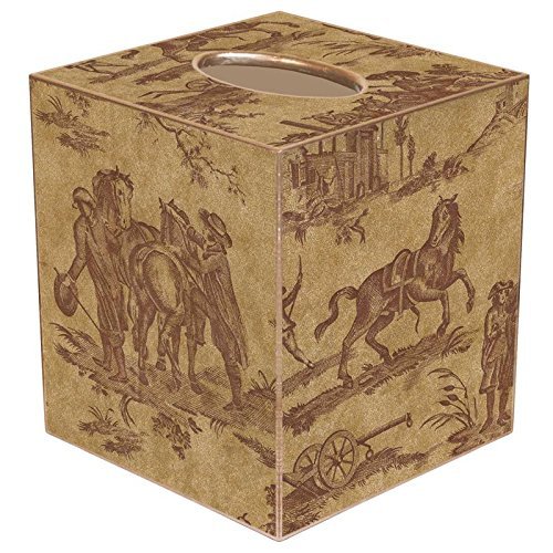 Brown Horse Toile Paper Mache Tissue Box Cover