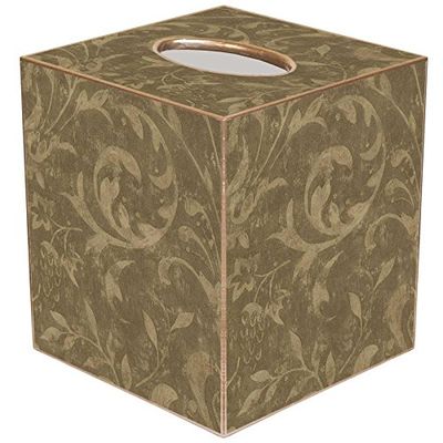 Taupe Damask Paper Mache Tissue Box Cover