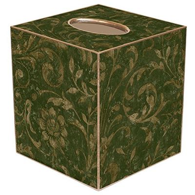 Green Damask Paper Mache Tissue Box Cover