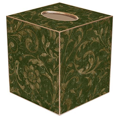 Green Damask Paper Mache Tissue Box Cover